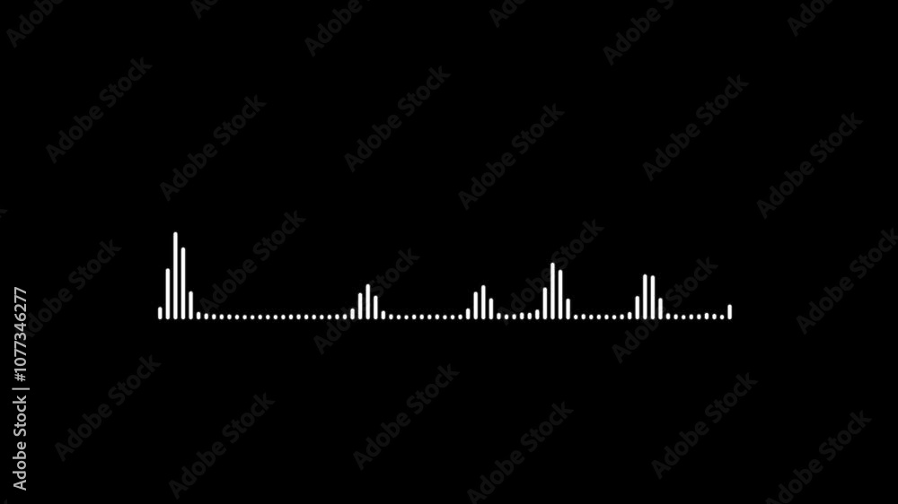 Poster white audio waveform spectrum animation. alpha channel, spectrum audio animation. abstract music wav