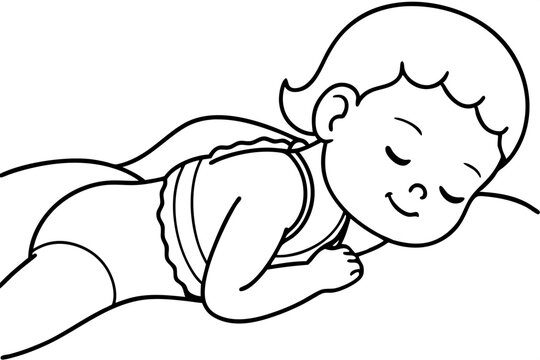 recommend clip art: A cute Baby wearing a bathing scalp is sleep line art vector art illustration