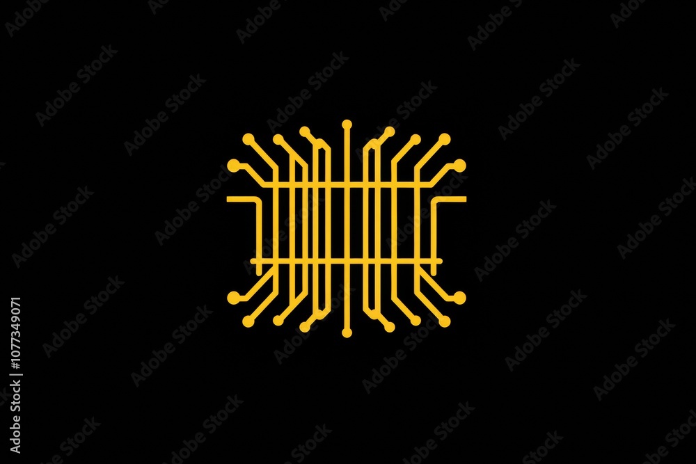 Poster This simple microchip icon features digital traces, illustrating the essence of electronic connectivity and technology. Generative AI