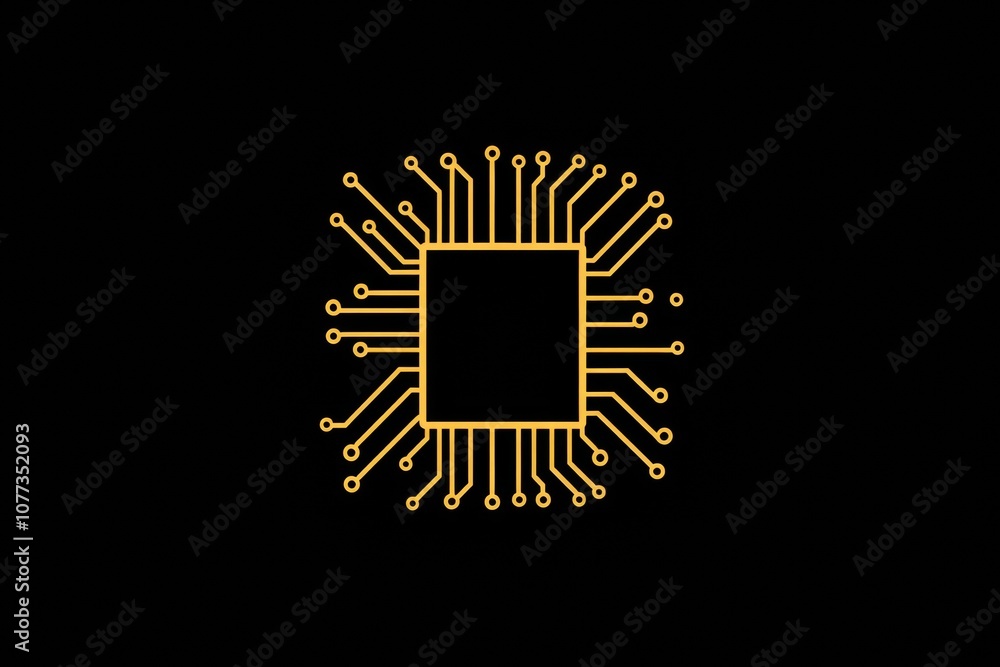 Poster a clean microchip icon with distinct digital traces showcases the essence of contemporary technologi
