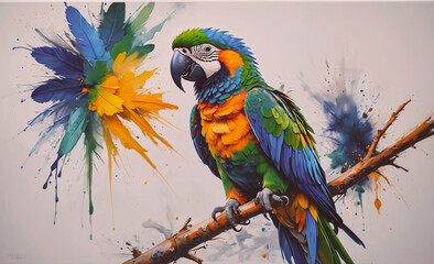 Colorful parrot is perched on a branch
