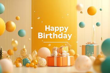 background with the text "Happy Birthday" in the center of the image, creating a warm and joyful holiday atmosphere, minimalistic design 
