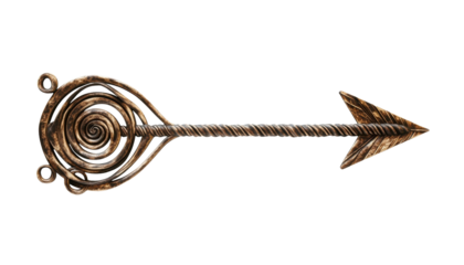 Spiral arrow design, artistic metallic texture, isolated on white background.