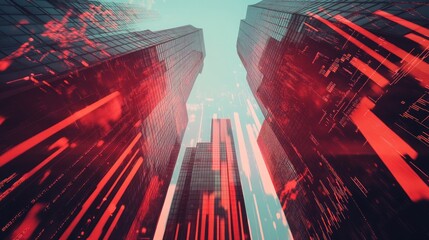 Cityscape with Red Digital Overlay