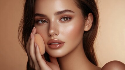 Obraz premium Close-up of Beautiful Woman with Makeup Sponge