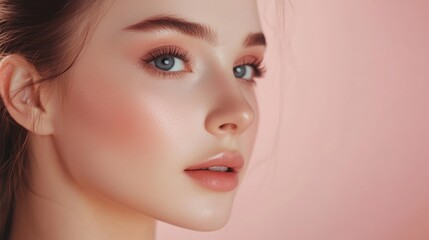 Fototapeta premium Beautiful Woman with Pink Background