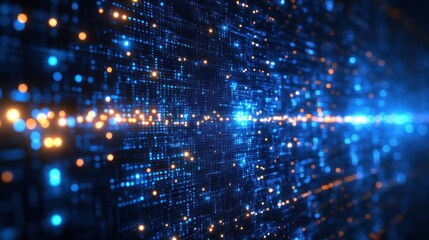 Obraz premium Abstract digital data flow with blue and orange lights.