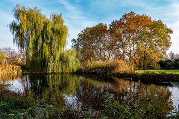 Castle pond in autumn . Schlossteich im Herbst . Schloss Eggenberg . Graz . Steiermark 