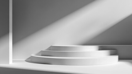 Obraz premium Three White Circular Steps in a Minimalist Room
