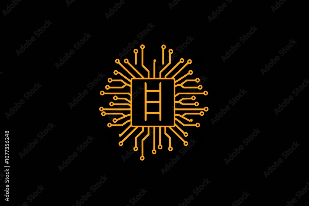 Poster a microchip icon is centered against a dark background, surrounded by intricate digital traces repre