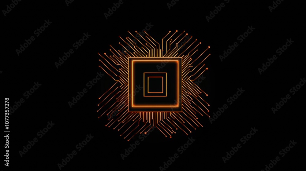 Poster a microchip icon showcases an intricate digital trace pattern, symbolizing advancements in technolog