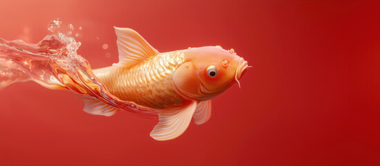 Fototapeta premium Vibrant goldfish swimming through clear water