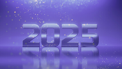 3D 2025 on Purple Winter Background