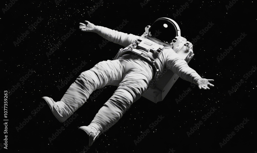 Aufkleber 3d render of an astronaut lost in space falling and floating adrift.