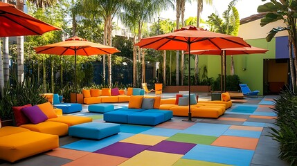 lounge chairs in a tropical resort