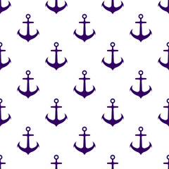 Blue ship anchors isolated on white background. Monochrome seamless pattern. Vector simple flat graphic illustration. Texture.