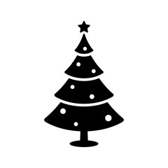 Fototapeta premium Decorated Christmas tree icon. Black silhouette. Front side view. Vector simple flat graphic illustration. Isolated object on white background. Isolate.