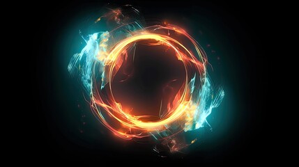 Glowing energy ring with vibrant blue and orange light.