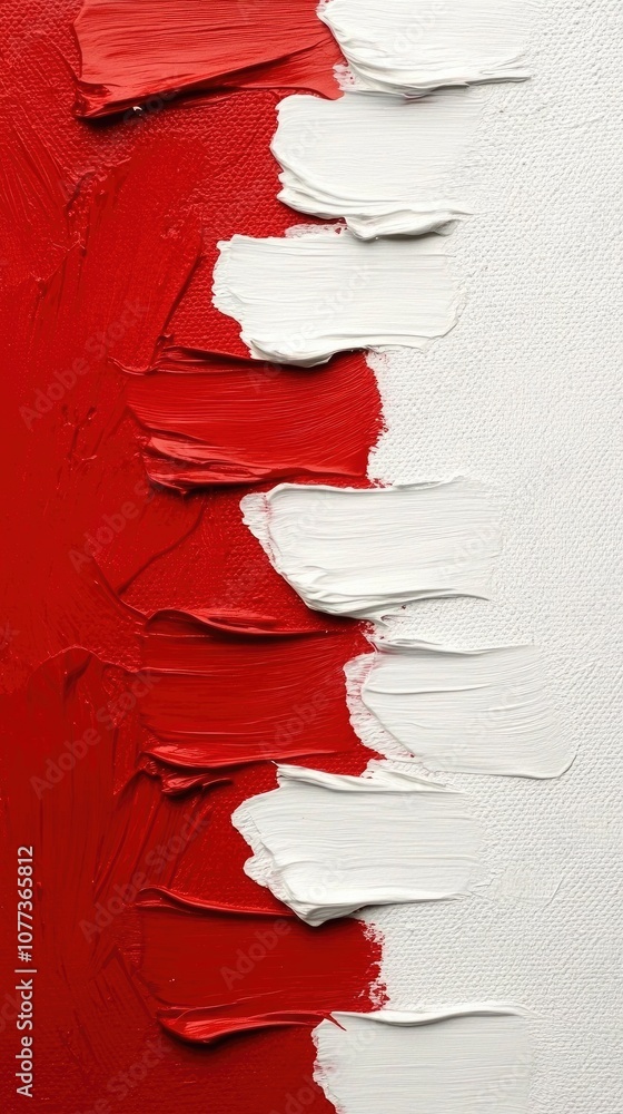 Poster dynamic red and white brush strokes create an abstract art experience filled with depth and texture,