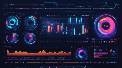 Panel featuring various gauges and graphs for analysis.