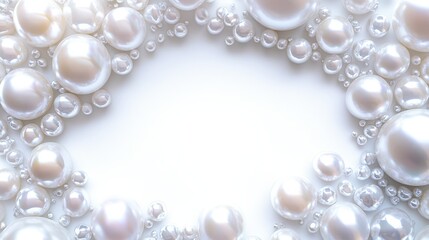 Obraz premium Elegant arrangement of white pearls creating a luxurious frame on soft background