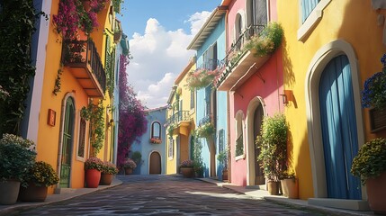 Fototapeta premium Street houses cityscape featuring multi colored facades image