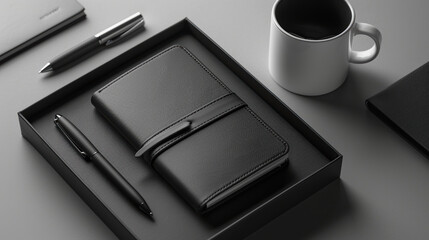 Elegant Corporate Gift Set with Leather Notebook, Pen, and Mug for Business Branding