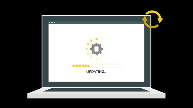 Updating program Loading updates and software update pending for setting update with Loading and updating new updates load bar in laptop softwares. Reconnecting for network error in data sync recovery