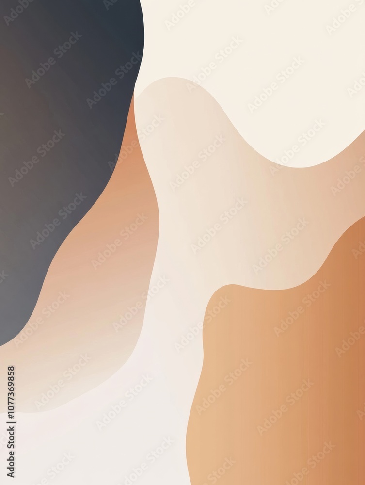 Fototapete Curved abstract shapes merge softly in warm tones, creating a tranquil and minimalist artistic expression focused on harmony. Generative AI