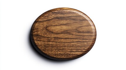 Round wooden texture button on white background for design and craft projects