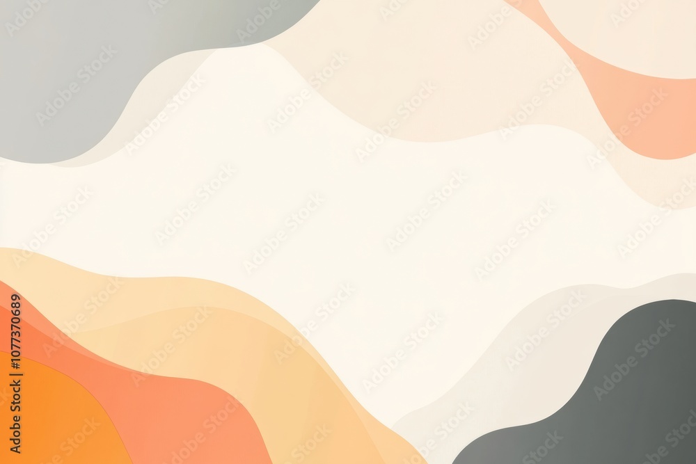 Poster soft, flowing shapes in muted tones intertwine, offering a tranquil visual experience suitable for c