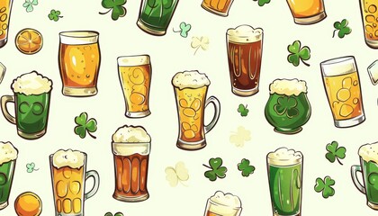 Irish beer and drinks pattern, Saint Patricks Day