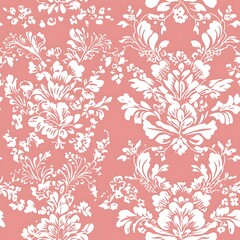 a close up of a pink and white floral pattern on a wall