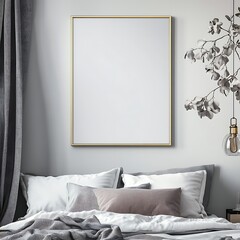 there is a picture of a bed with a picture frame on the wall