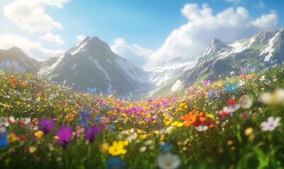 Obraz premium A springtime meadow filled with vibrant wildflowers