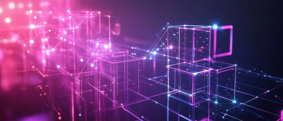 Obraz premium Abstract digital representation of interconnected cubes and lines in vibrant colors.