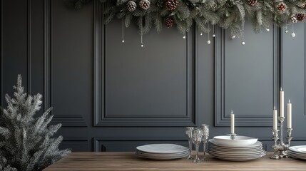 Elegant holiday dining table setup with candles and festive decorations in a cozy room