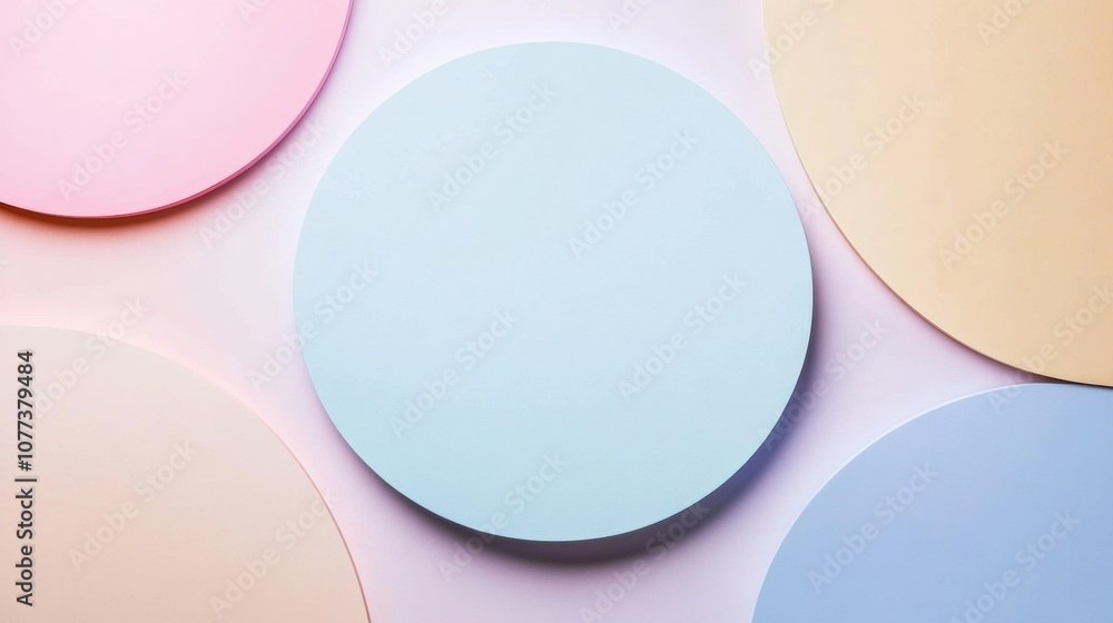 Aufkleber Soft pastel-colored circles are arranged on a serene background, creating a balanced and calming visual of minimalist abstract art. Generative AI