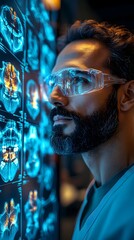 A focused individual examines brain scans, showcasing advanced medical imaging technology.