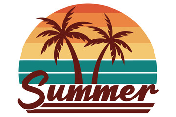 Obraz premium Retro Summer Vibes Palm Tree T-Shirt Design with 'Summer' Text