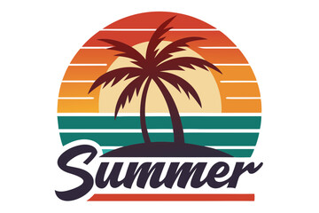 Retro Summer Vibes Palm Tree T-Shirt Design with 'Summer' Text