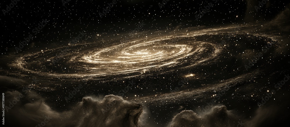 Poster gaze into the vastness of the universe as swirling galaxies unfold amidst a backdrop of shimmering s