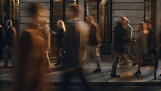 Crowded people walking blurred in street, cinematic colors, professional shooting