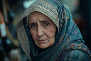 An elderly womans emotions shine in a busy market moment