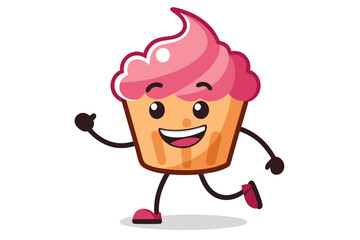 Vector Illustration of a Healthy Cupcake Cartoon Character Marching Joyfully with Enthusiasm