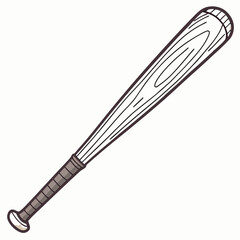 A simple line drawing of a baseball bat, perfect for use in sports-themed projects, cartoons, or illustrations. This classic image captures the essence of the game.