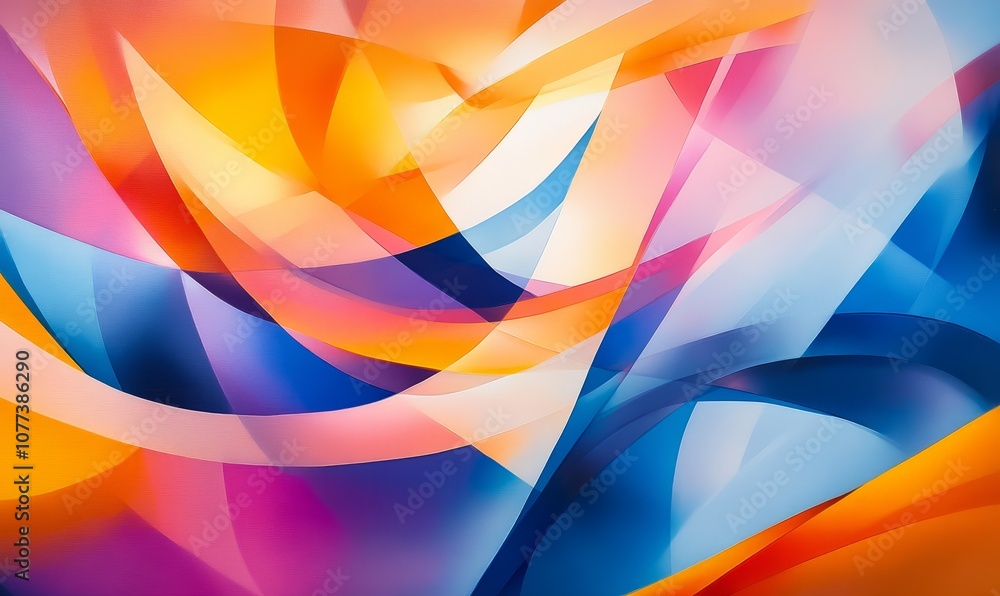 Poster abstract geometric background with overlapping and interlocking shapes in vibrant colors including o