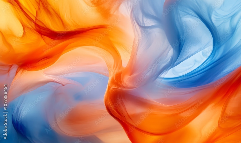 Poster abstract image of swirling clouds in contrasting orange and blue colors, creating a dynamic and visu