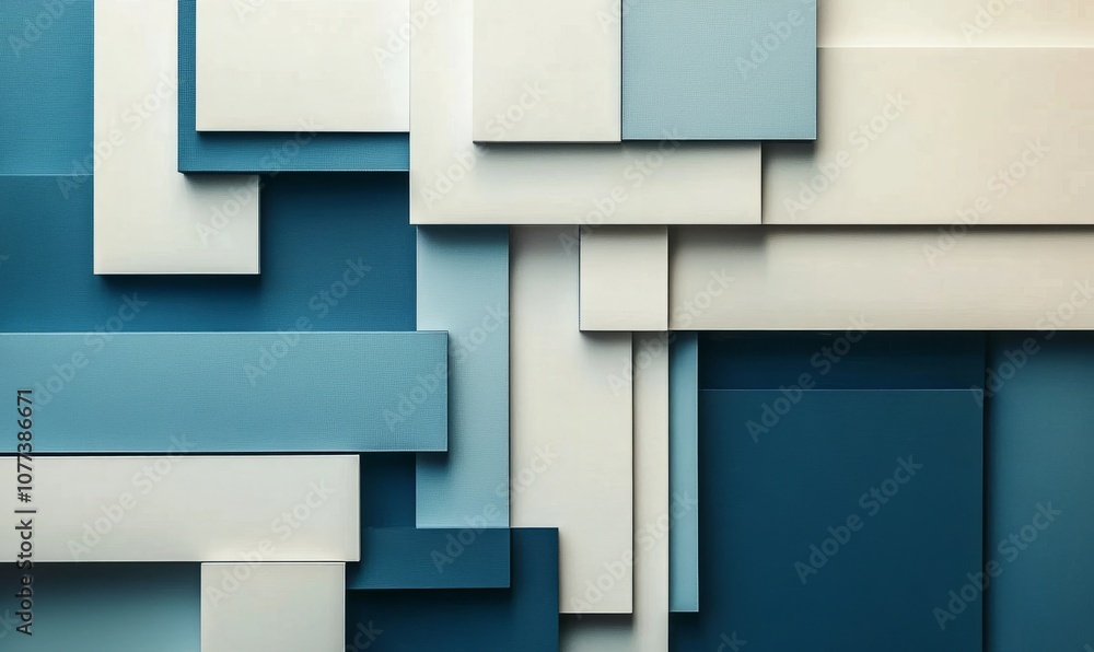Aufkleber abstract geometric composition featuring layered blue and white rectangular shapes with shadows crea