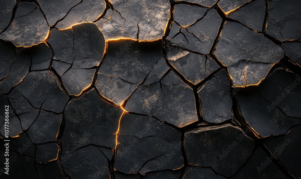 Aufkleber abstract dark cracked surface with illuminated edges, creating a textured pattern with varying depth